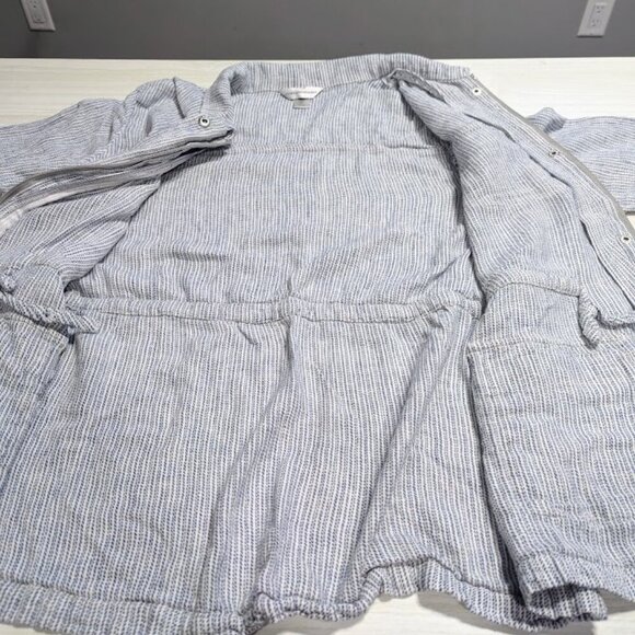 Christopher & Banks Jacket Off White Blue Striped Linen Blend Pockets Size LARGE - Picture 6 of 9